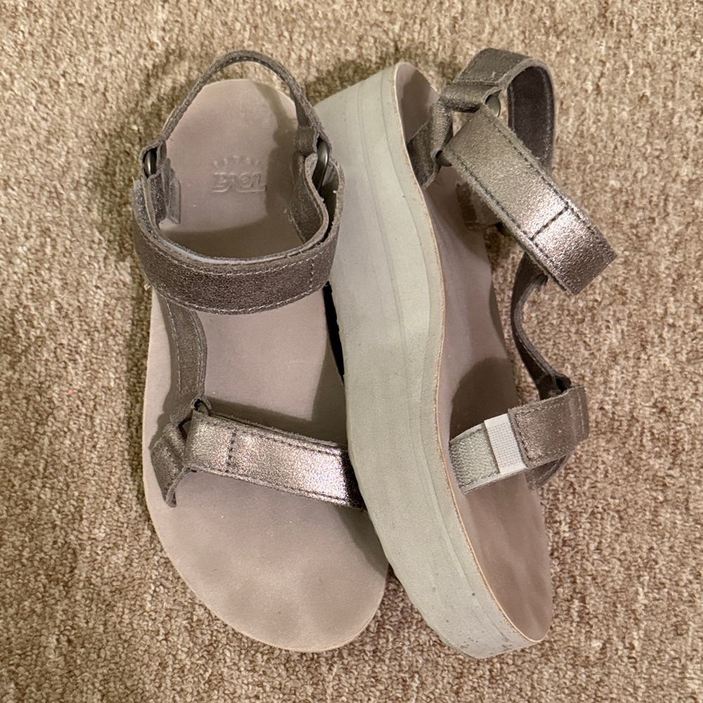 Metallic Silver Teva Platform Sandals